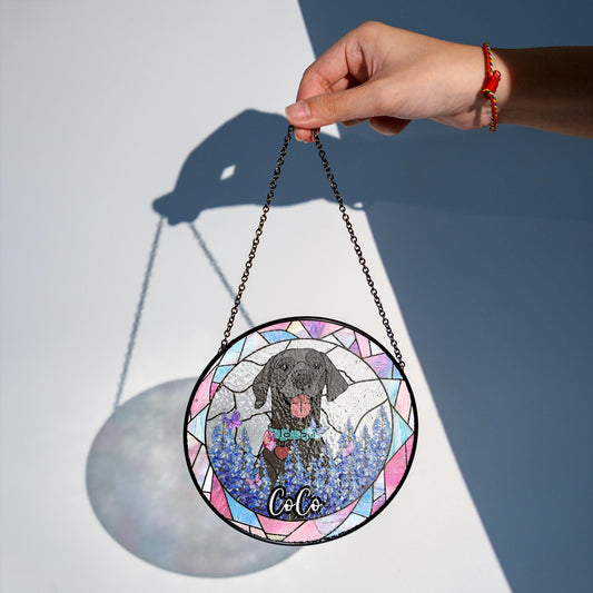 Custom Dog Portrait Stained Glass Suncatcher, Pet Memorial Stained Glass Photo Suncatcher, Dog Memorial Gift, Dog Loss, Pet Loss Gift