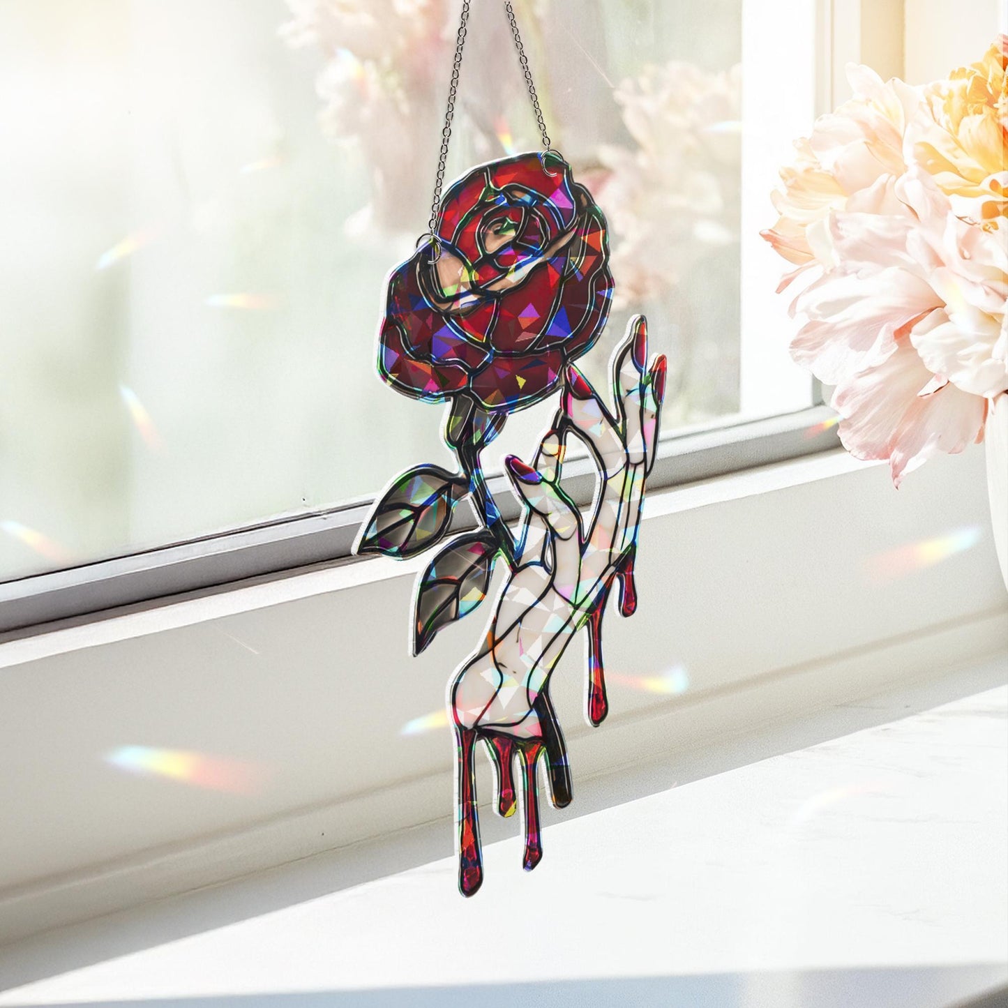 Gothic Rose Suncatcher, Dark Romantic Home Accent, Gothic Vampire Decor, Rose Suncatcher, Halloween Decor, Gothic Halloween Decor Ornament
