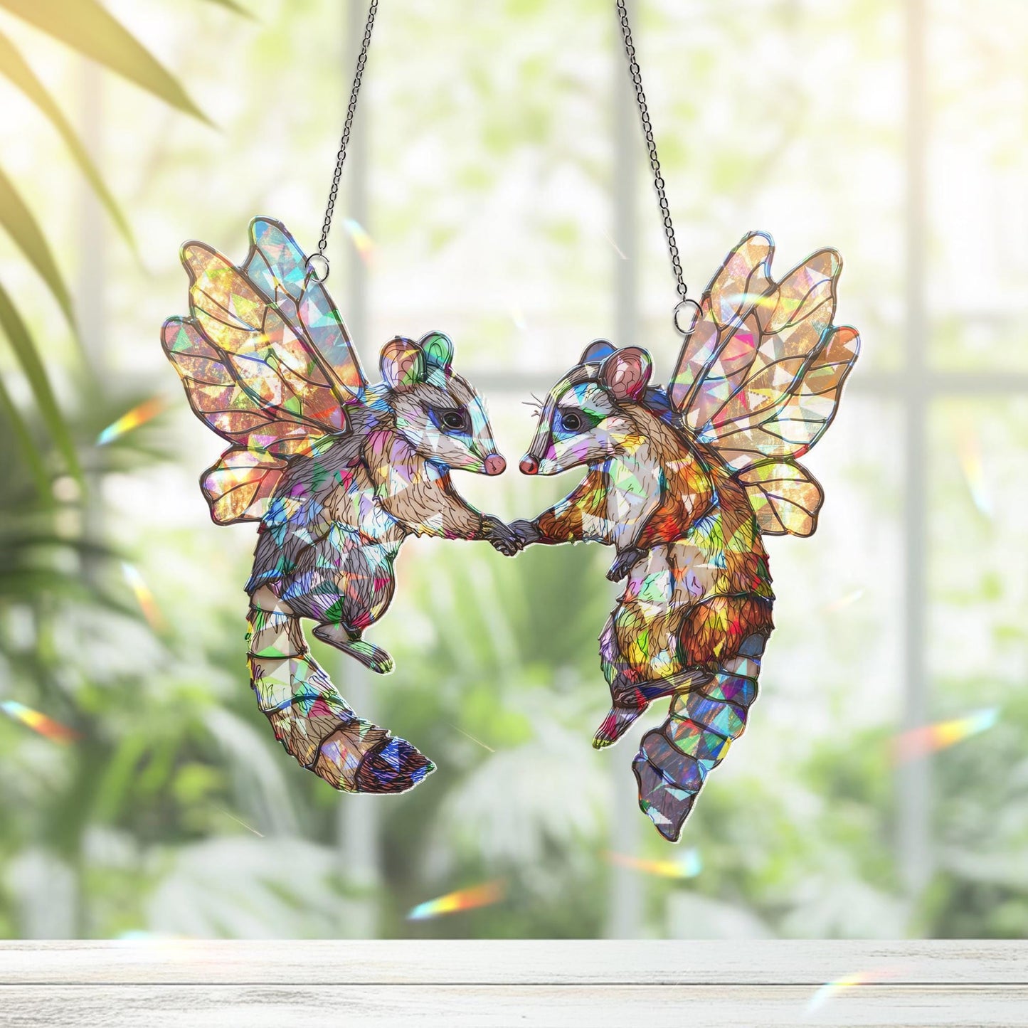 Fairy Opossum Suncatcher, Cute Funny Hanging, Unique Opossum Decor for Garden & Home, Gift for Opossum Lovers, Whimsical Animal Home Decor