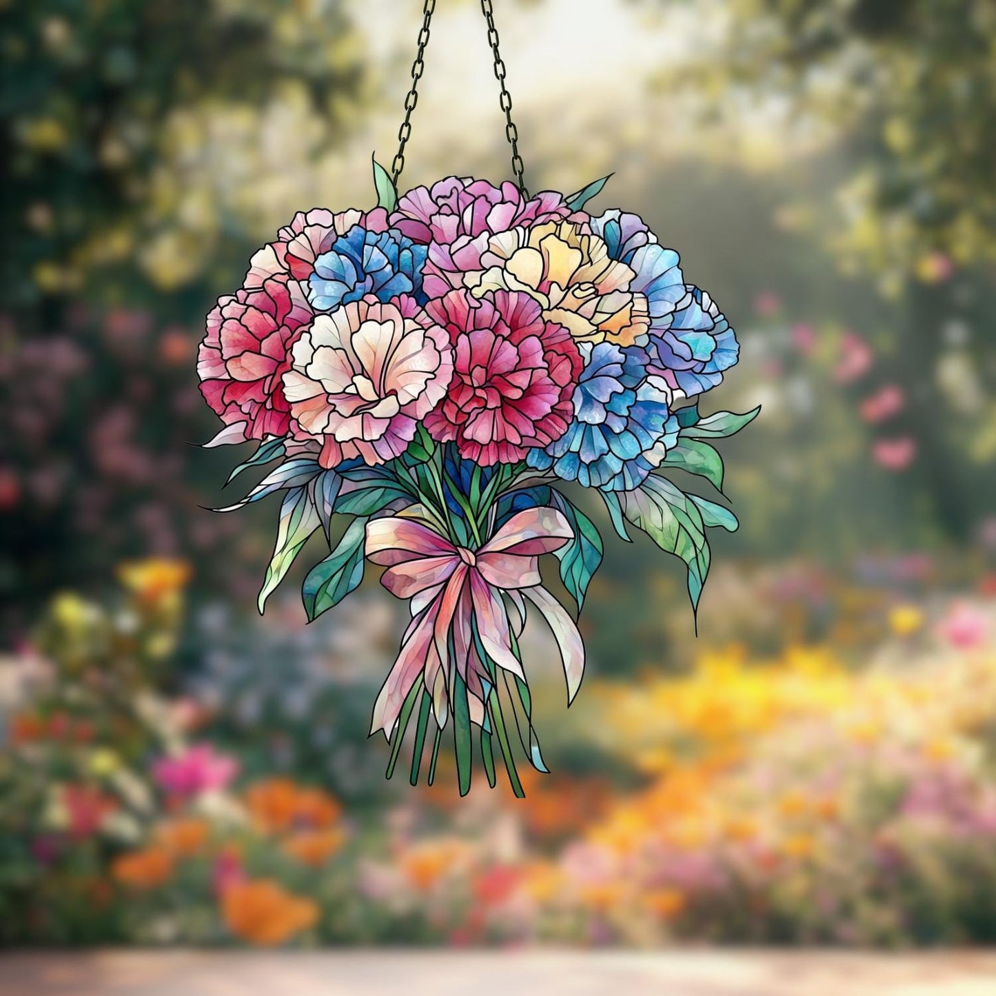 Carnation Flower Suncatcher, Flower Gift For Nana, Mother's Day Gift For Mom, Flowers Lover Decoration Gift, Symbol of Love and Admiration
