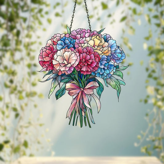 Carnation Flower Suncatcher, Flower Gift For Nana, Mother's Day Gift For Mom, Flowers Lover Decoration Gift, Symbol of Love and Admiration