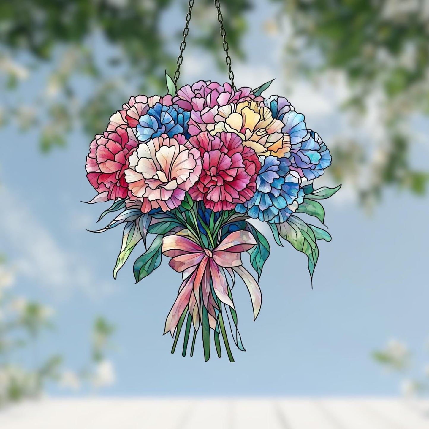 Carnation Flower Suncatcher, Flower Gift For Nana, Mother's Day Gift For Mom, Flowers Lover Decoration Gift, Symbol of Love and Admiration