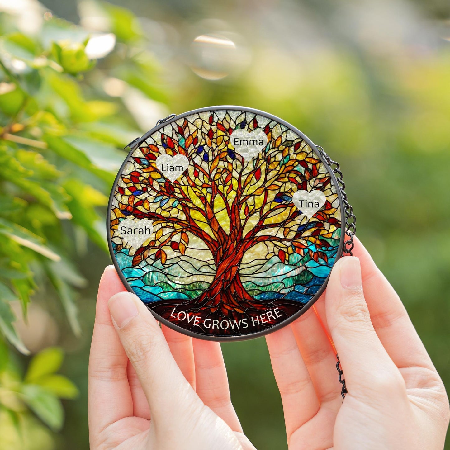 Tree of Life Names Stained Glass Suncatcher, Family Tree Suncatcher, Father's Day Gift, Custom Suncatcher with Kids Names, Gifts for Dad