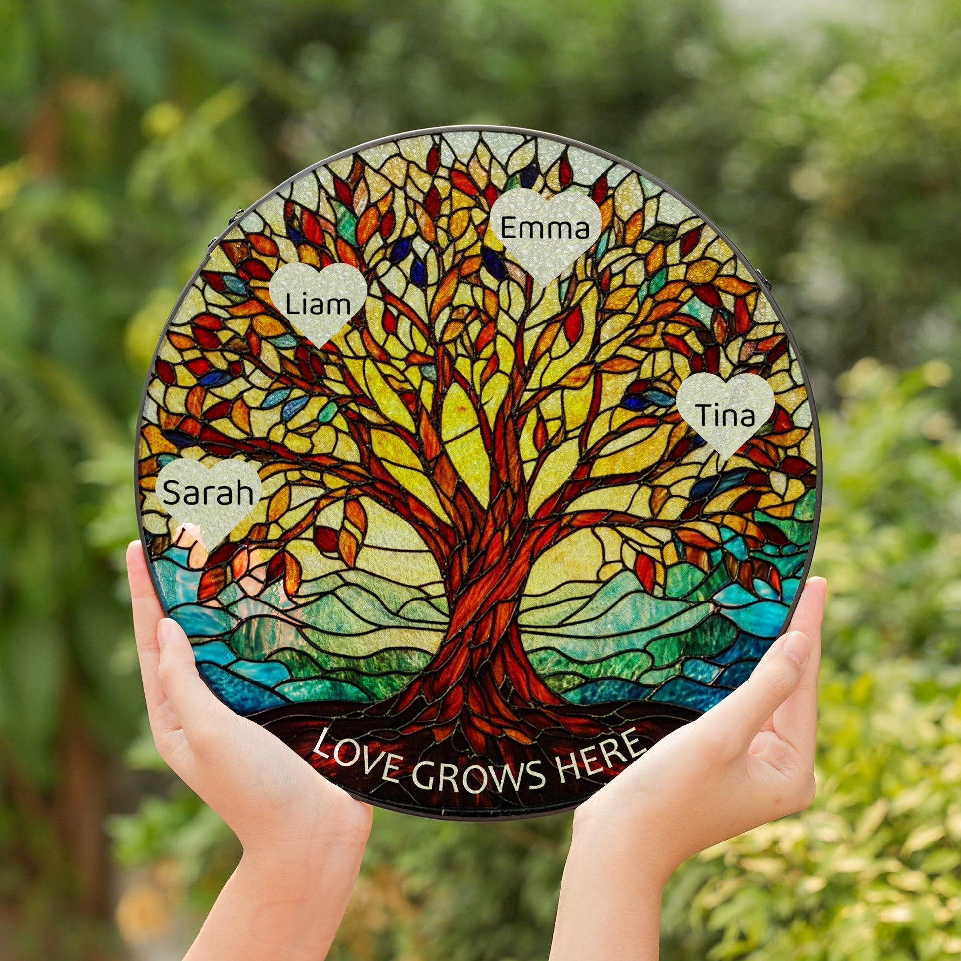 Tree of Life Names Stained Glass Suncatcher, Family Tree Suncatcher, Father's Day Gift, Custom Suncatcher with Kids Names, Gifts for Dad