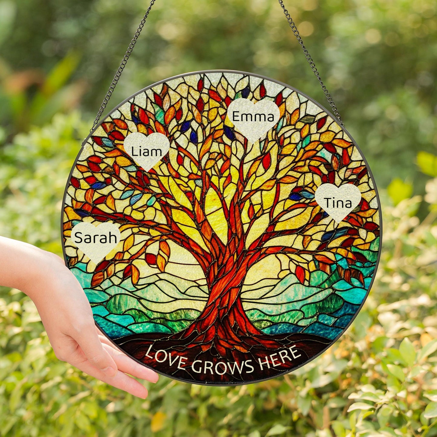 Tree of Life Names Stained Glass Suncatcher, Family Tree Suncatcher, Father's Day Gift, Custom Suncatcher with Kids Names, Gifts for Dad
