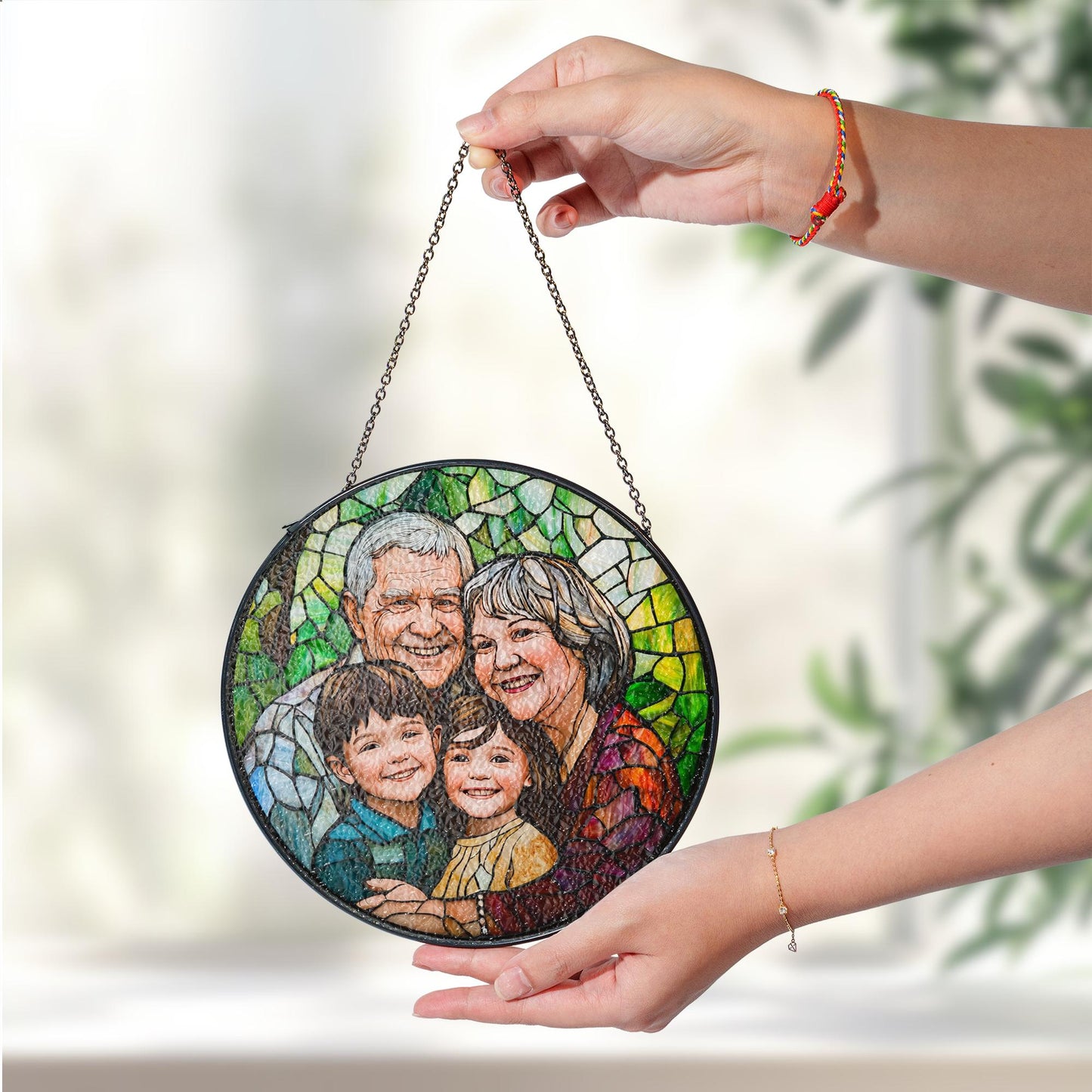 Custom Photo Suncatcher Stained Glass Style, Personalized Glass Art Gift from Your Photo, Unique Gift for Grandparents, Family, Loved Ones