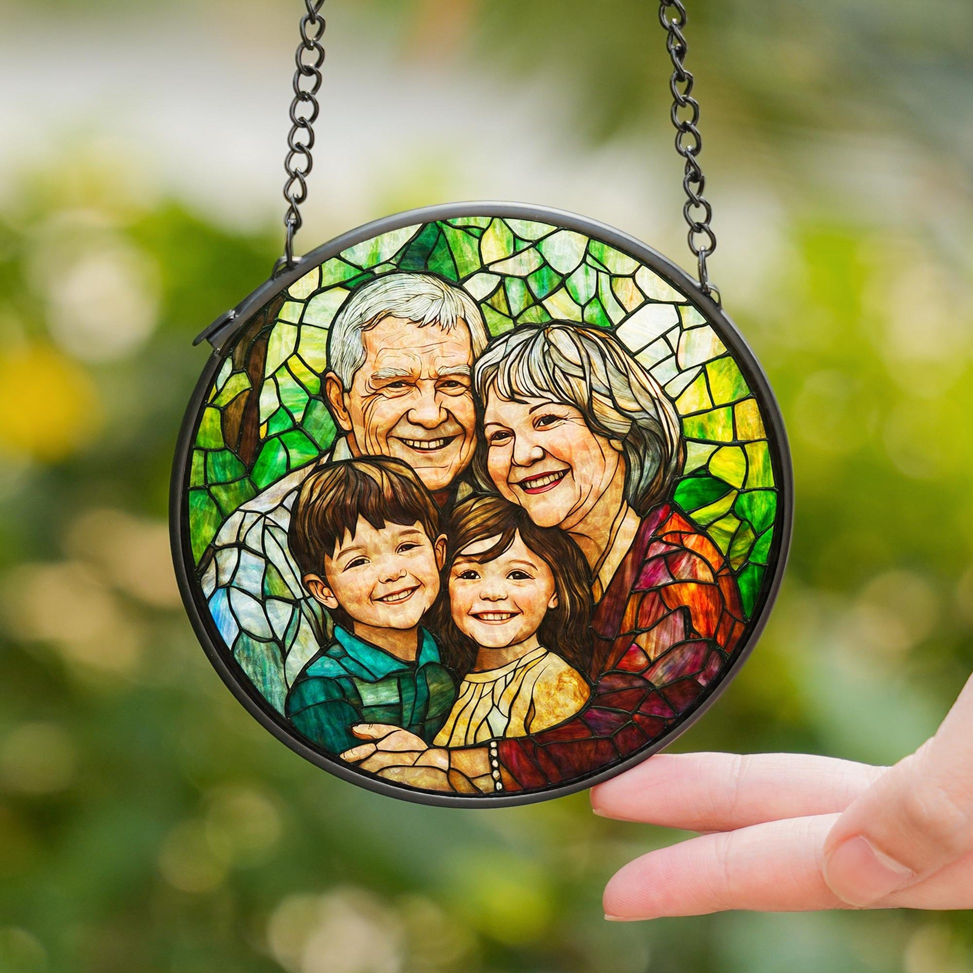 Custom Photo Suncatcher Stained Glass Style, Personalized Glass Art Gift from Your Photo, Unique Gift for Grandparents, Family, Loved Ones