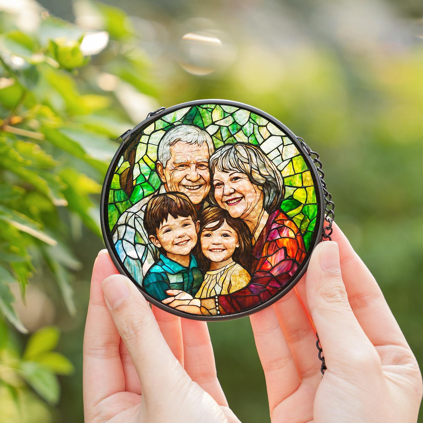 Custom Photo Suncatcher Stained Glass Style, Personalized Glass Art Gift from Your Photo, Unique Gift for Grandparents, Family, Loved Ones