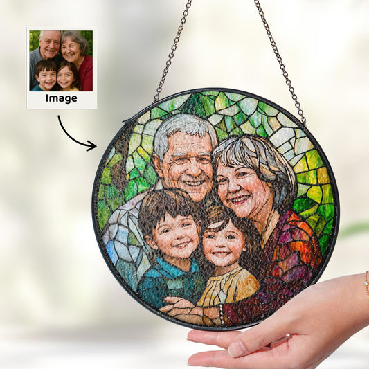 Custom Photo Suncatcher Stained Glass Style, Personalized Glass Art Gift from Your Photo, Unique Gift for Grandparents, Family, Loved Ones