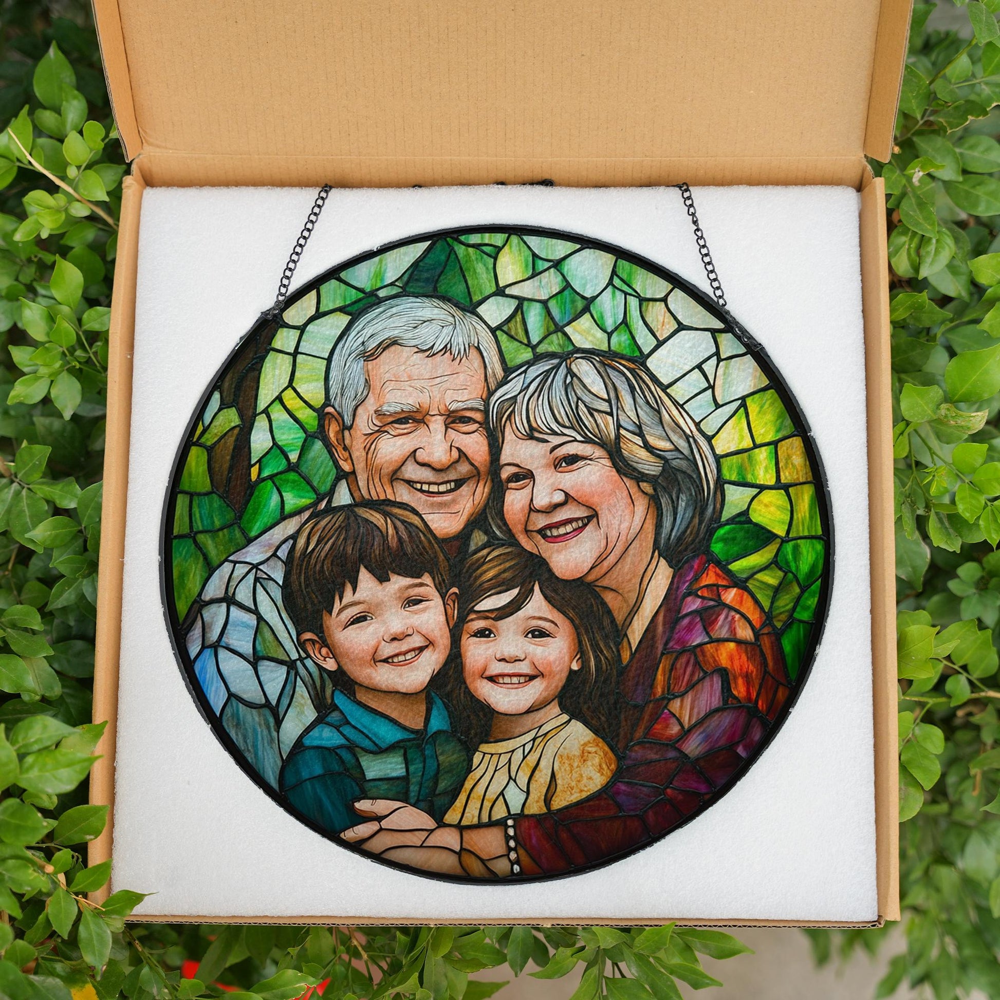 Custom Photo Suncatcher Stained Glass Style, Personalized Glass Art Gift from Your Photo, Unique Gift for Grandparents, Family, Loved Ones