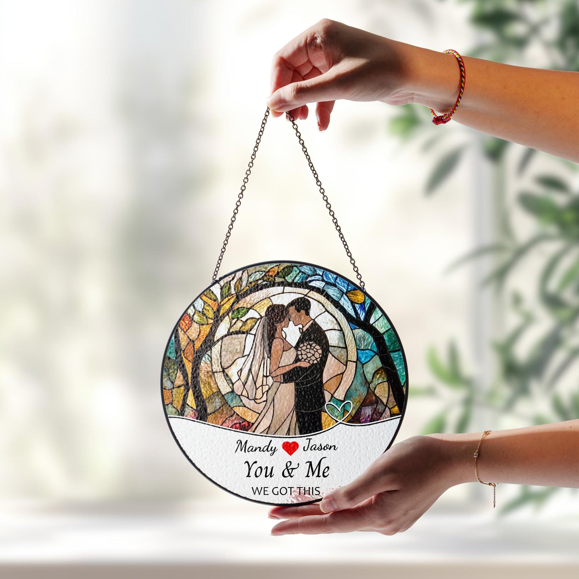 Wedding Gift Glass Sun Catcher Ornament, Bride and Groom Suncatcher, Mr & Mrs Wedding Gift, Bridal Shower Gift, Couple Keepsake