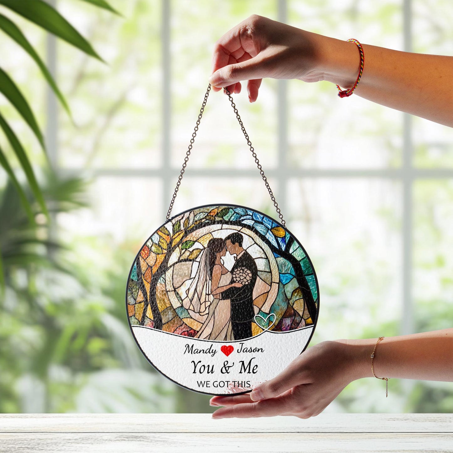 Wedding Gift Glass Sun Catcher Ornament, Bride and Groom Suncatcher, Mr & Mrs Wedding Gift, Bridal Shower Gift, Couple Keepsake