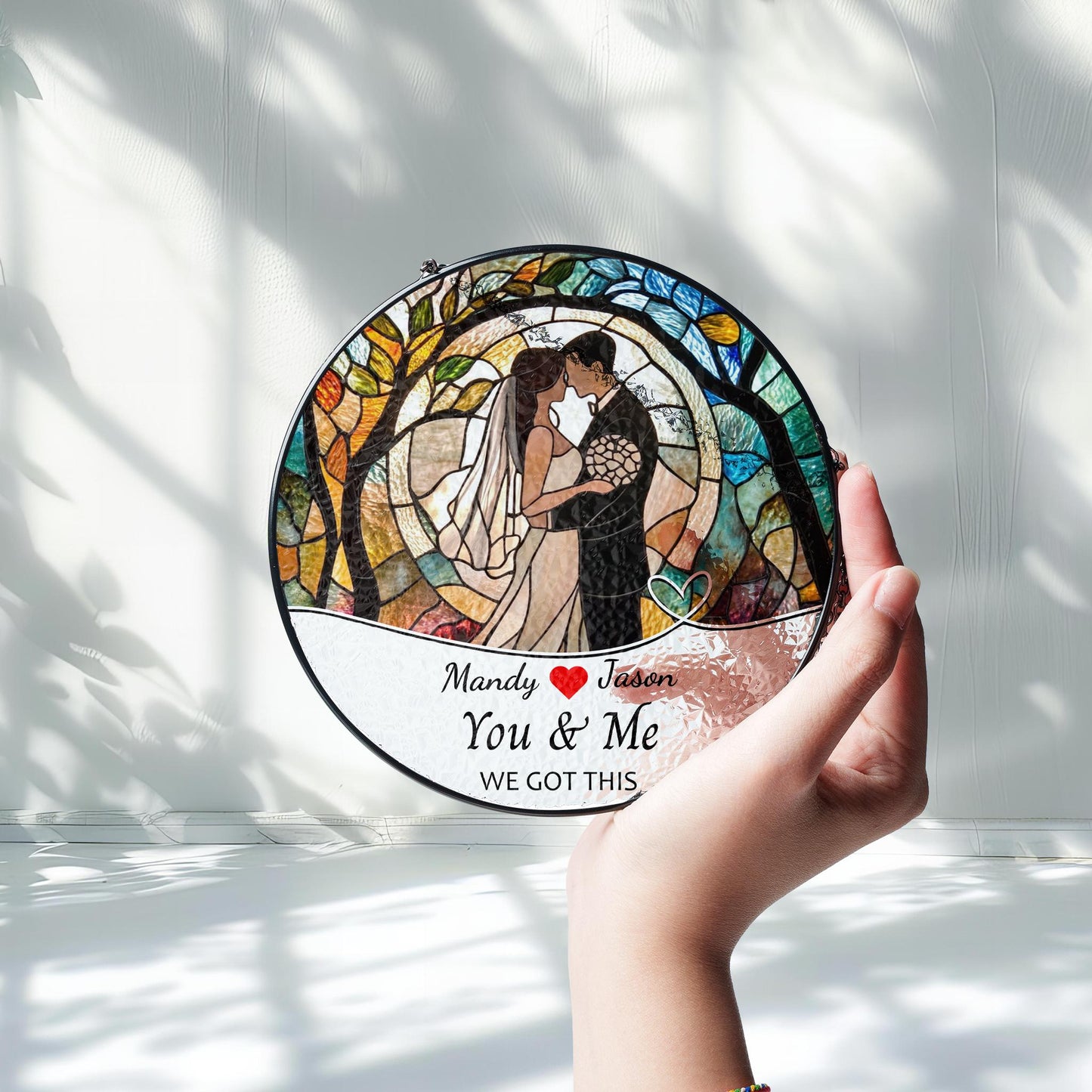 Wedding Gift Glass Sun Catcher Ornament, Bride and Groom Suncatcher, Mr & Mrs Wedding Gift, Bridal Shower Gift, Couple Keepsake