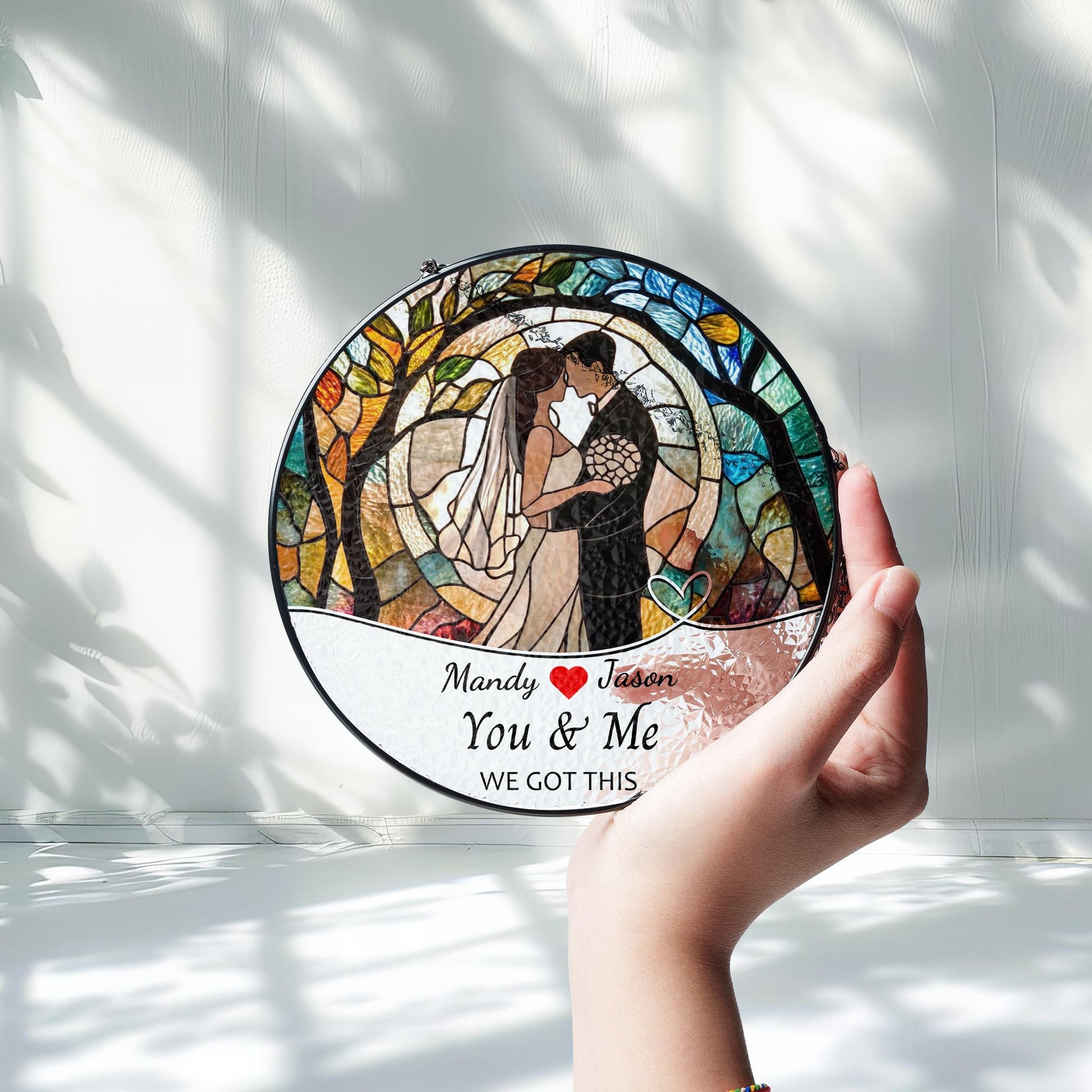 Wedding Gift Glass Sun Catcher Ornament, Bride and Groom Suncatcher, Mr & Mrs Wedding Gift, Bridal Shower Gift, Couple Keepsake