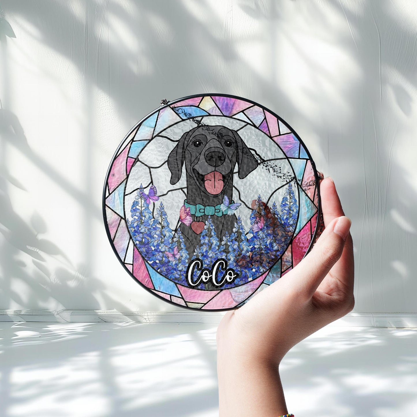 Custom Dog Portrait Stained Glass Suncatcher, Pet Memorial Stained Glass Photo Suncatcher, Dog Memorial Gift, Dog Loss, Pet Loss Gift