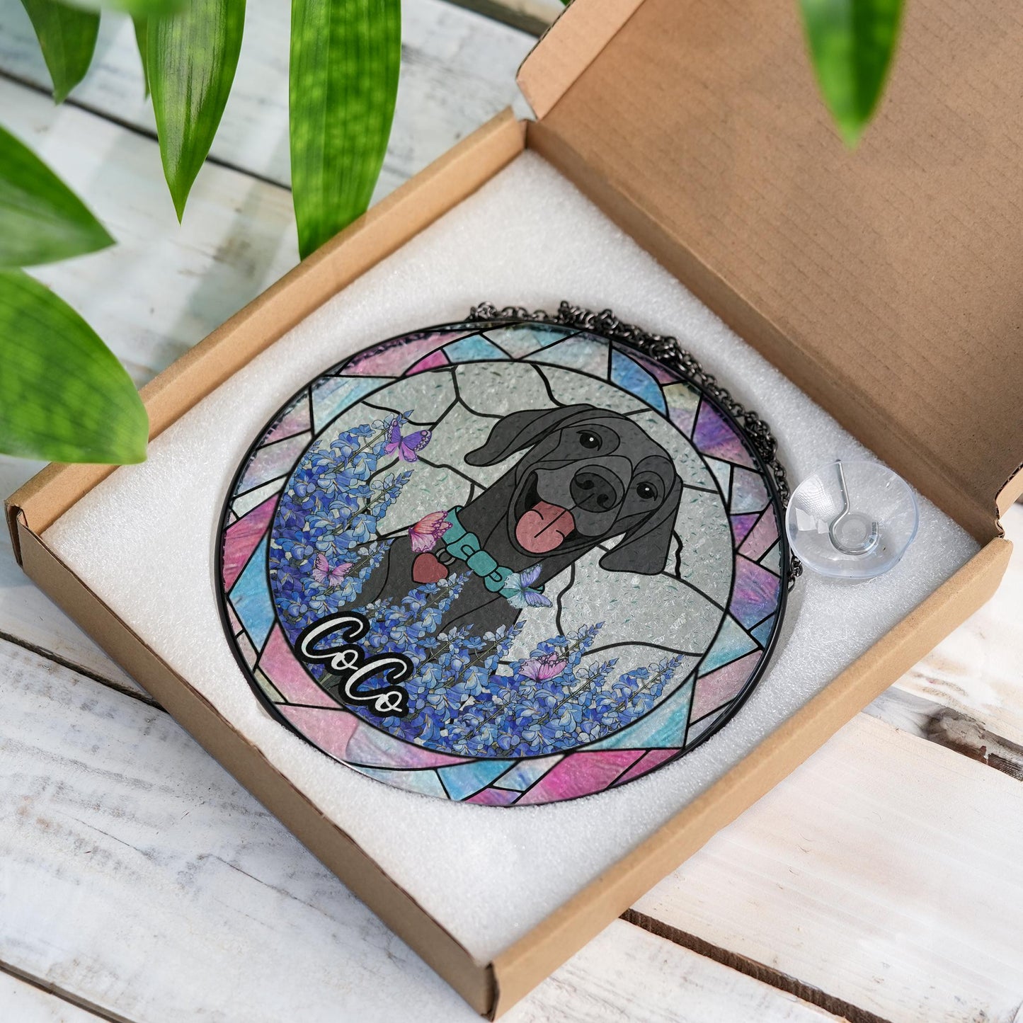 Custom Dog Portrait Stained Glass Suncatcher, Pet Memorial Stained Glass Photo Suncatcher, Dog Memorial Gift, Dog Loss, Pet Loss Gift