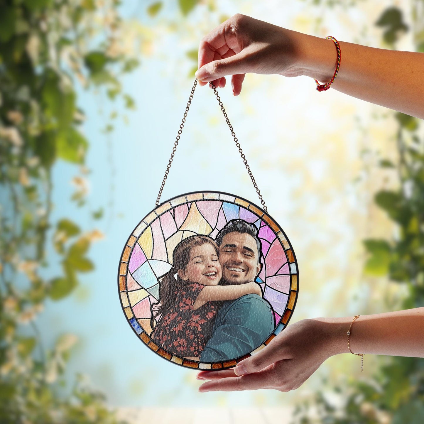 Custom Dad Portrait Stained Glass Suncatcher Window Hanging, Fathers Day Gift for Grandpa, New Grandpa Gift, New Dad Gift 2025, Husband Gift