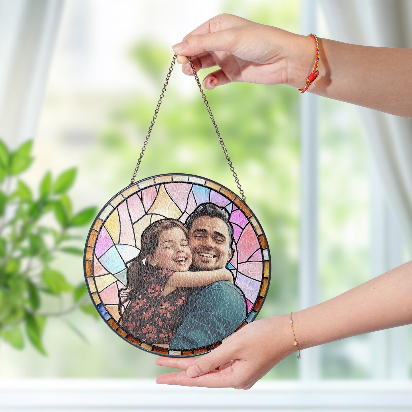 Custom Dad Portrait Stained Glass Suncatcher Window Hanging, Fathers Day Gift for Grandpa, New Grandpa Gift, New Dad Gift 2025, Husband Gift