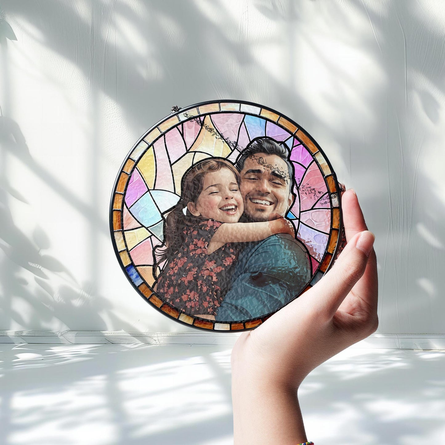 Custom Dad Portrait Stained Glass Suncatcher Window Hanging, Fathers Day Gift for Grandpa, New Grandpa Gift, New Dad Gift 2025, Husband Gift