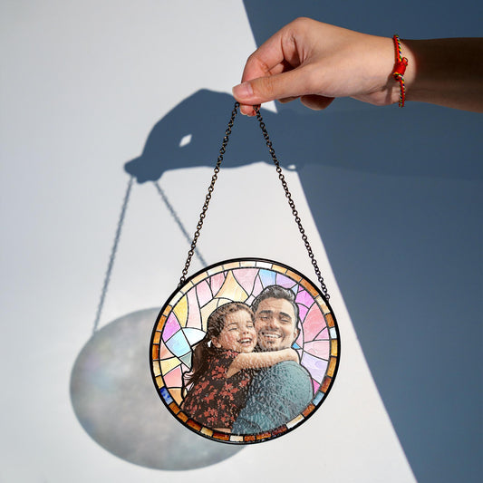 Custom Dad Portrait Stained Glass Suncatcher Window Hanging, Fathers Day Gift for Grandpa, New Grandpa Gift, New Dad Gift 2025, Husband Gift