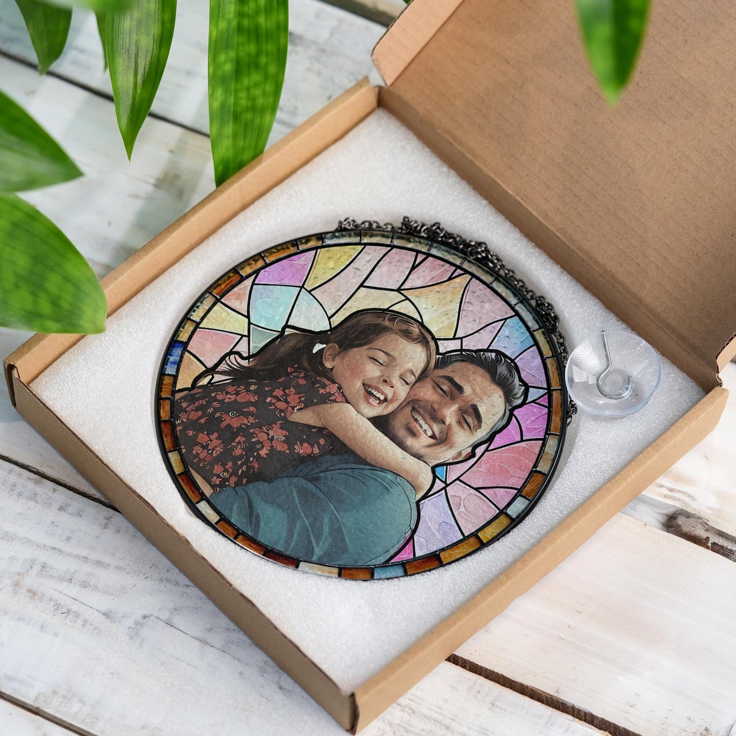 Custom Dad Portrait Stained Glass Suncatcher Window Hanging, Fathers Day Gift for Grandpa, New Grandpa Gift, New Dad Gift 2025, Husband Gift