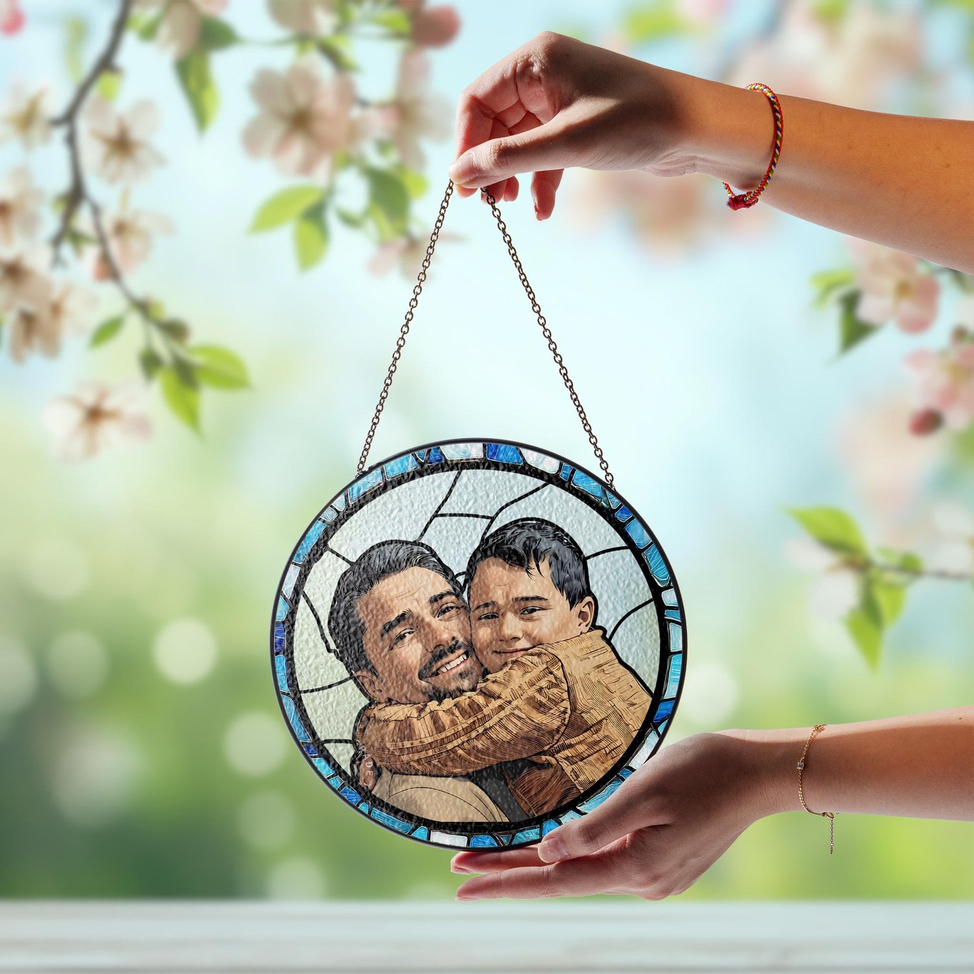 Personalized Fathers Day Gift, Custom Dad Portrait Stained Glass, Dad Gift From Kid, Dad Birthday Gifts, Dad Suncatcher Window Hanging