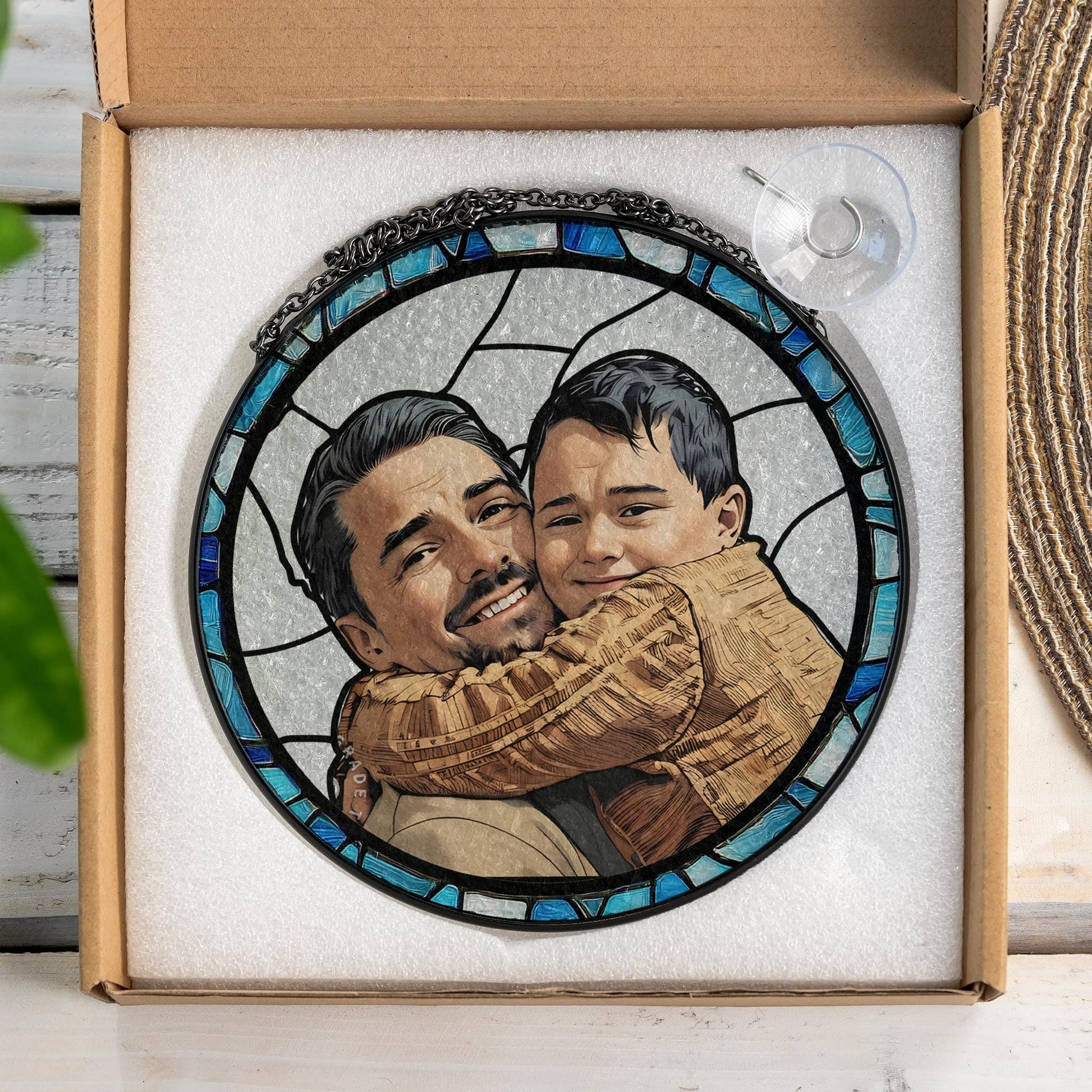 Personalized Fathers Day Gift, Custom Dad Portrait Stained Glass, Dad Gift From Kid, Dad Birthday Gifts, Dad Suncatcher Window Hanging
