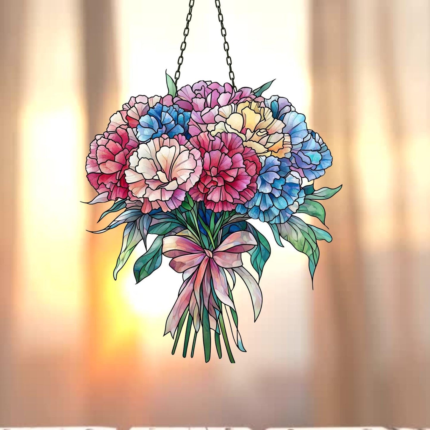 Carnation Flower Suncatcher, Flower Gift For Nana, Mother's Day Gift For Mom, Flowers Lover Decoration Gift, Symbol of Love and Admiration