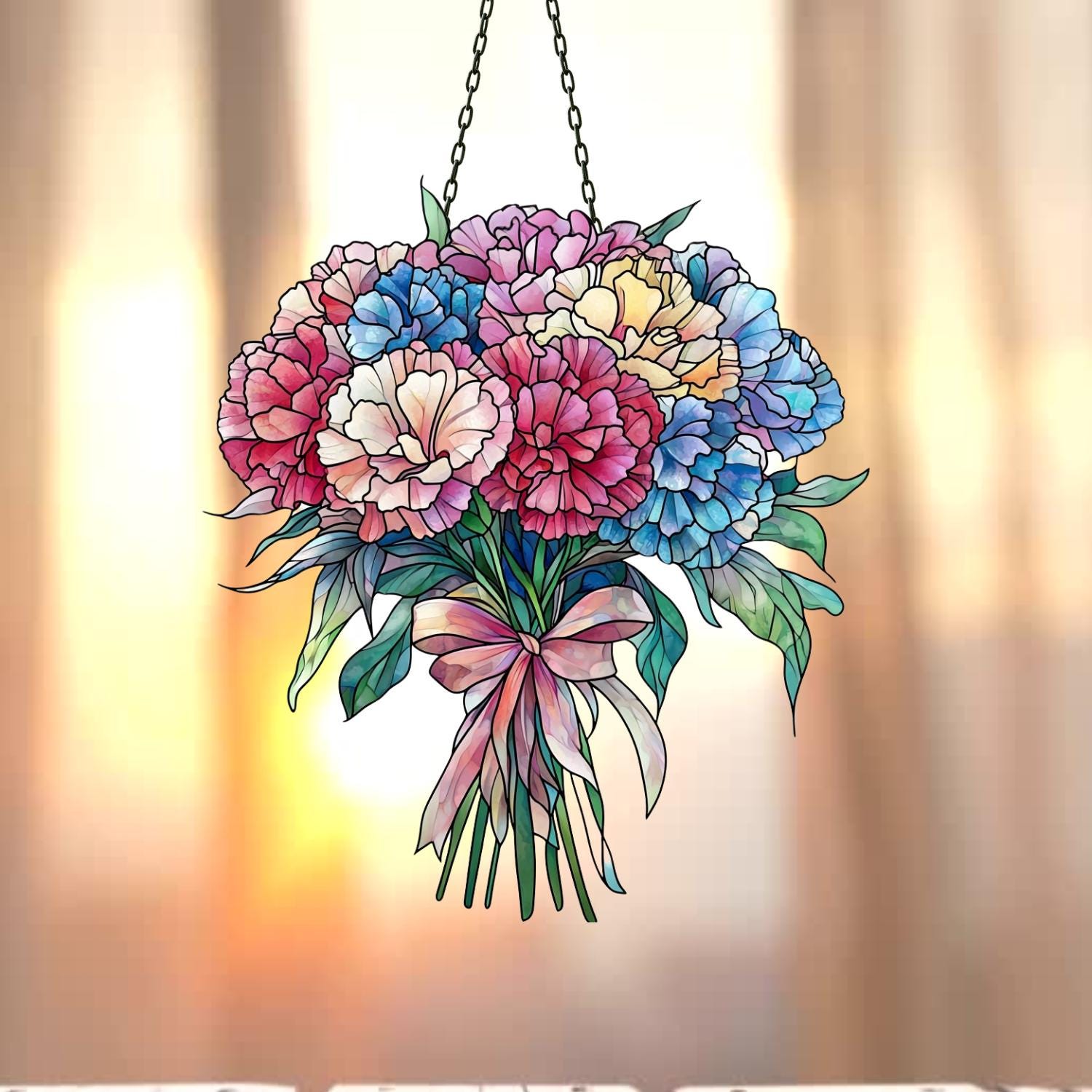 Carnation Flower Suncatcher, Flower Gift For Nana, Mother's Day Gift For Mom, Flowers Lover Decoration Gift, Symbol of Love and Admiration