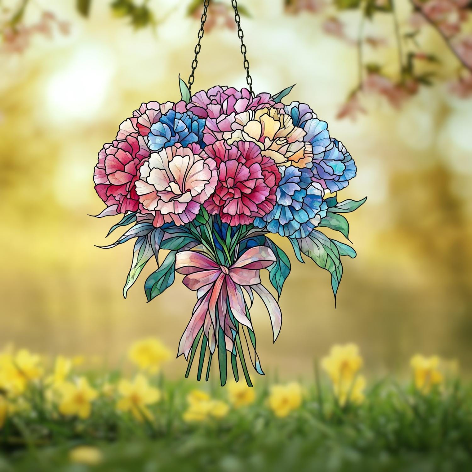 Carnation Flower Suncatcher, Flower Gift For Nana, Mother's Day Gift For Mom, Flowers Lover Decoration Gift, Symbol of Love and Admiration