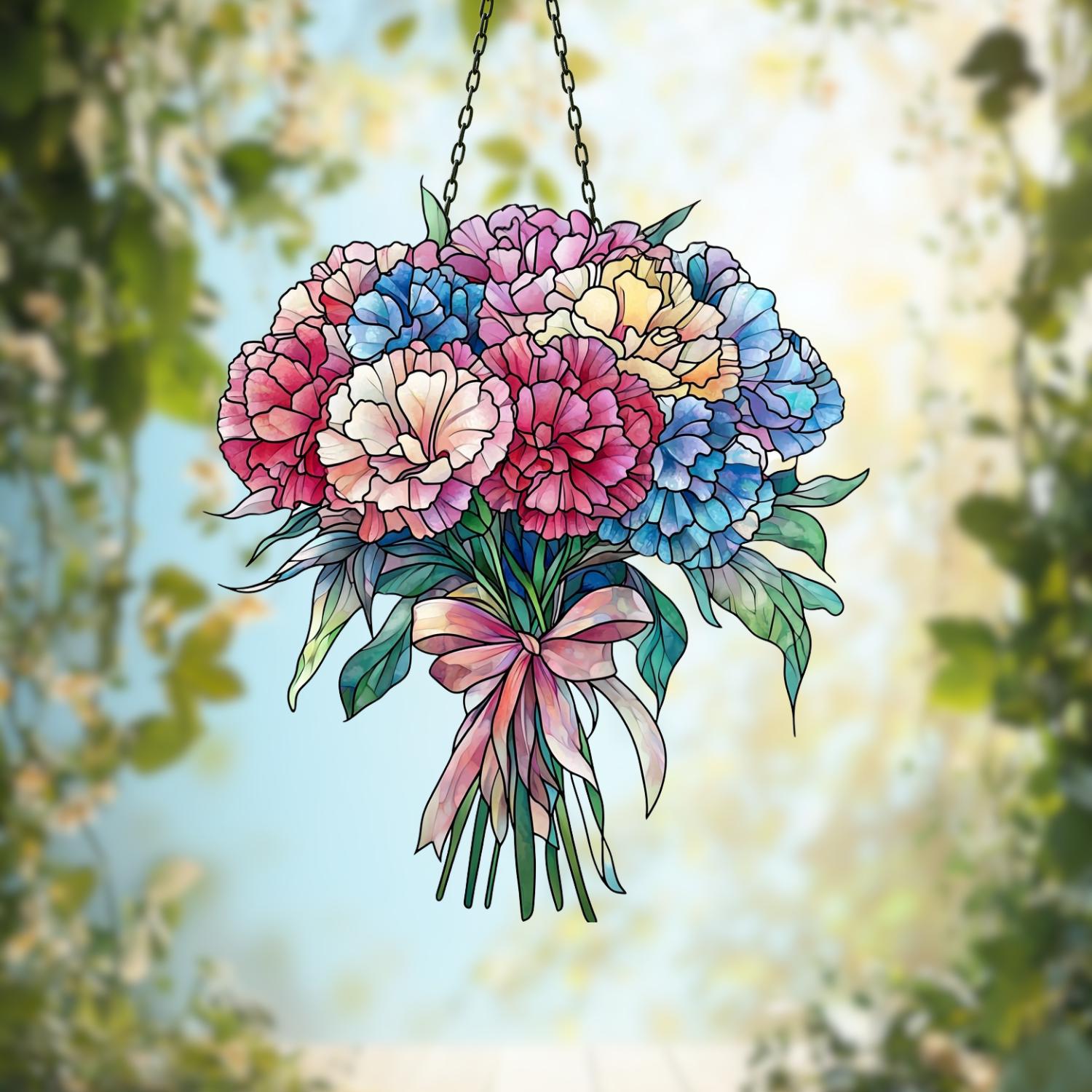 Carnation Flower Suncatcher, Flower Gift For Nana, Mother's Day Gift For Mom, Flowers Lover Decoration Gift, Symbol of Love and Admiration