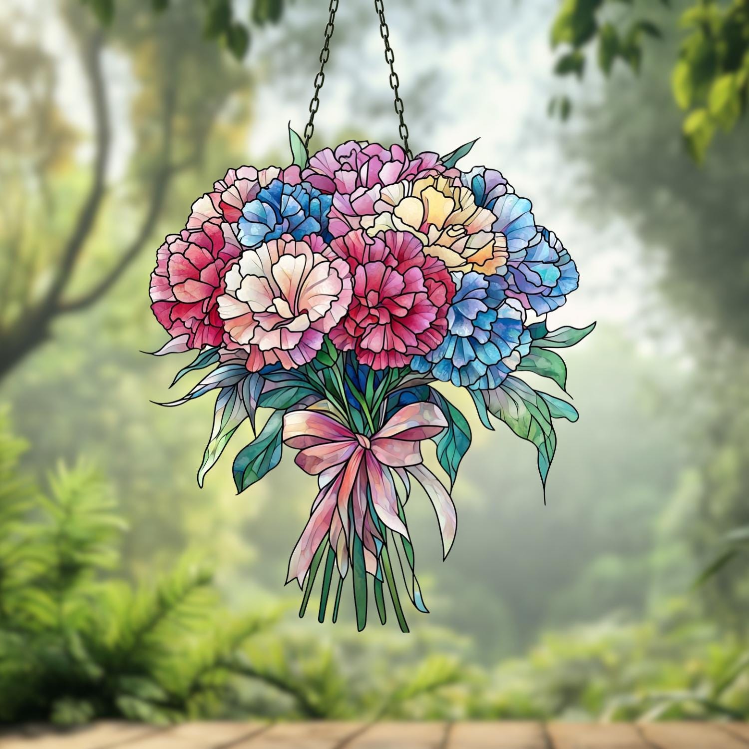 Carnation Flower Suncatcher, Flower Gift For Nana, Mother's Day Gift For Mom, Flowers Lover Decoration Gift, Symbol of Love and Admiration