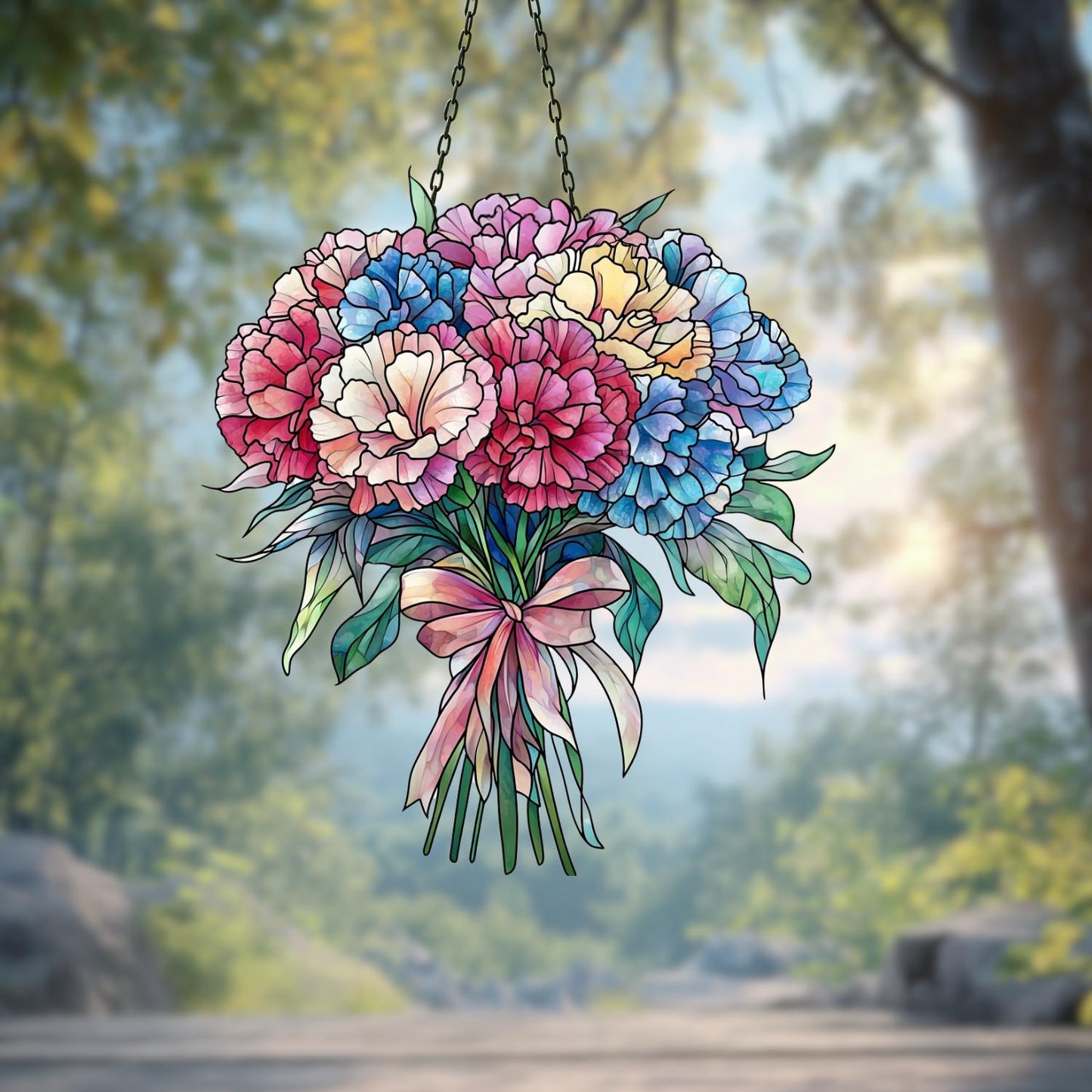 Carnation Flower Suncatcher, Flower Gift For Nana, Mother's Day Gift For Mom, Flowers Lover Decoration Gift, Symbol of Love and Admiration