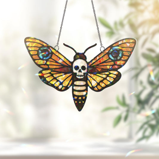 Death’s-head Hawkmoth Suncatcher, Gothic Moth Decor, Skull Ornament, Dark Aesthetic Butterfly Gift,  Butterfly Suncatcher, Halloween Decor