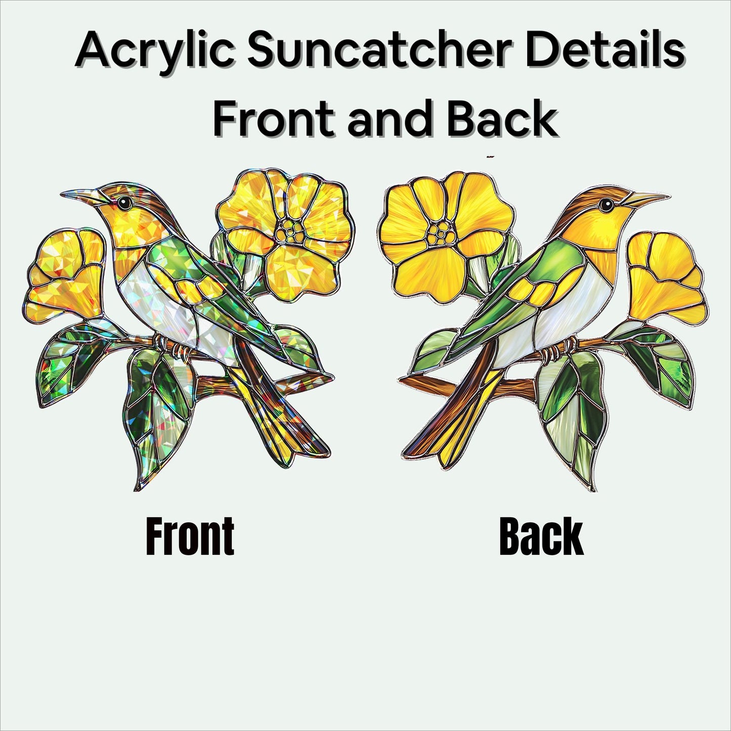 Green Jay Bird Acrylic Suncatcher | Vibrant Green and Yellow Window Hanging | Nature-Inspired Decor | Bright Floral Bird Sun Catcher