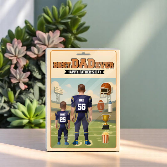 Father's Day Gifts - Best Dad Ever - Happy Father's Day - Football Team- Gift for Dad, Men, Sport Lovers - Personalized Acrylic Block Plaque