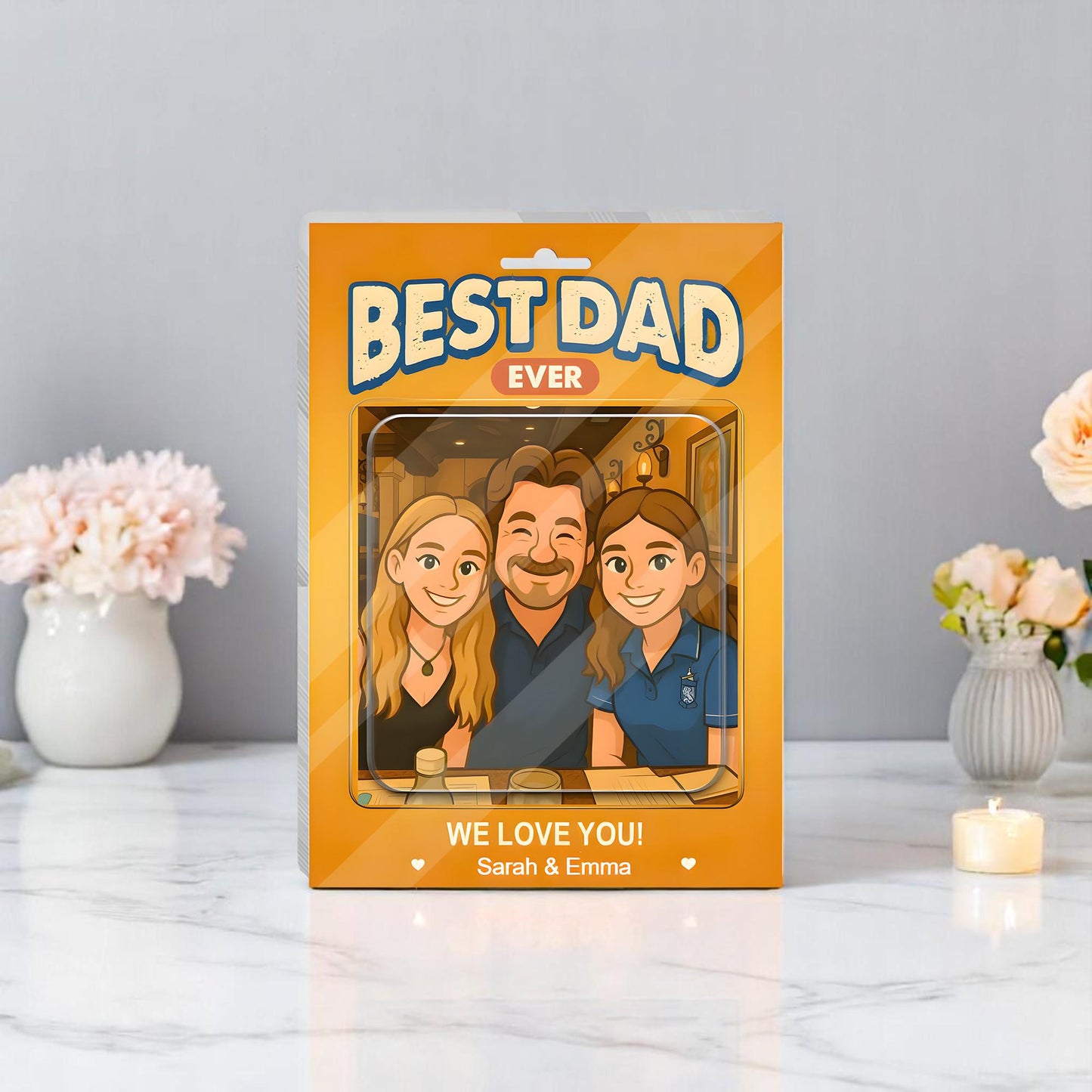 Personalized Father's Day Gift For Dad, Custom Photo Dad And Kids Action Figure Acrylic Block, Best Dad Ever Block Plaque, Gift For Husband