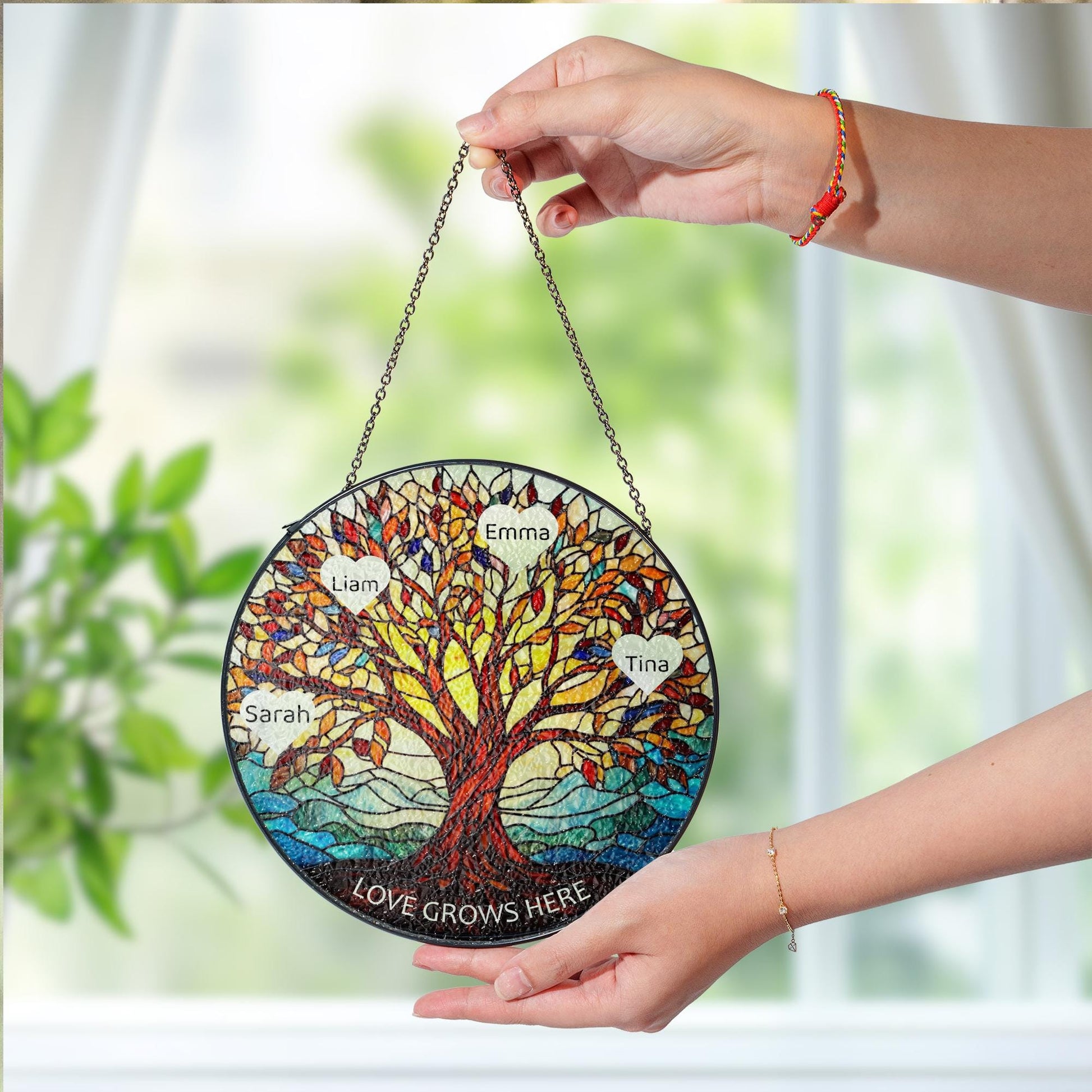 Tree of Life Names Stained Glass Suncatcher, Family Tree Suncatcher, Father's Day Gift, Custom Suncatcher with Kids Names, Gifts for Dad