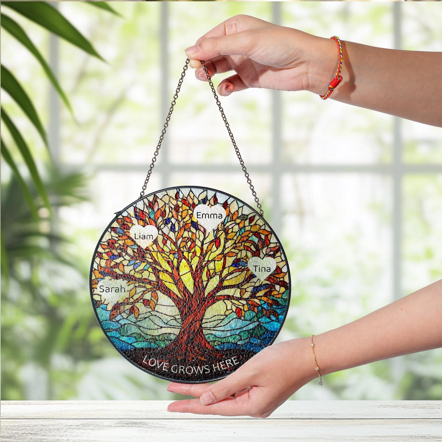 Tree of Life Names Stained Glass Suncatcher, Family Tree Suncatcher, Father's Day Gift, Custom Suncatcher with Kids Names, Gifts for Dad