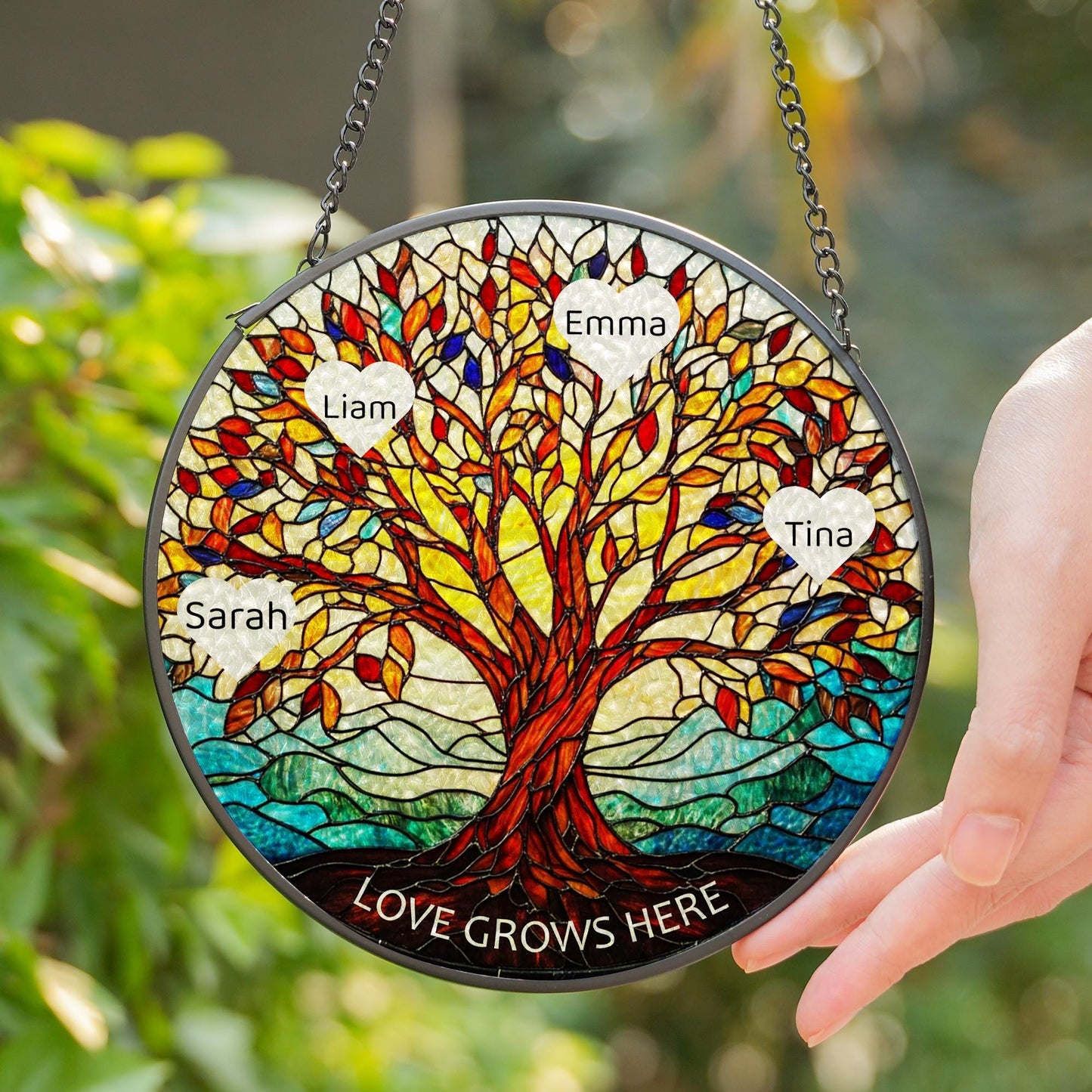 Tree of Life Names Stained Glass Suncatcher, Family Tree Suncatcher, Father's Day Gift, Custom Suncatcher with Kids Names, Gifts for Dad