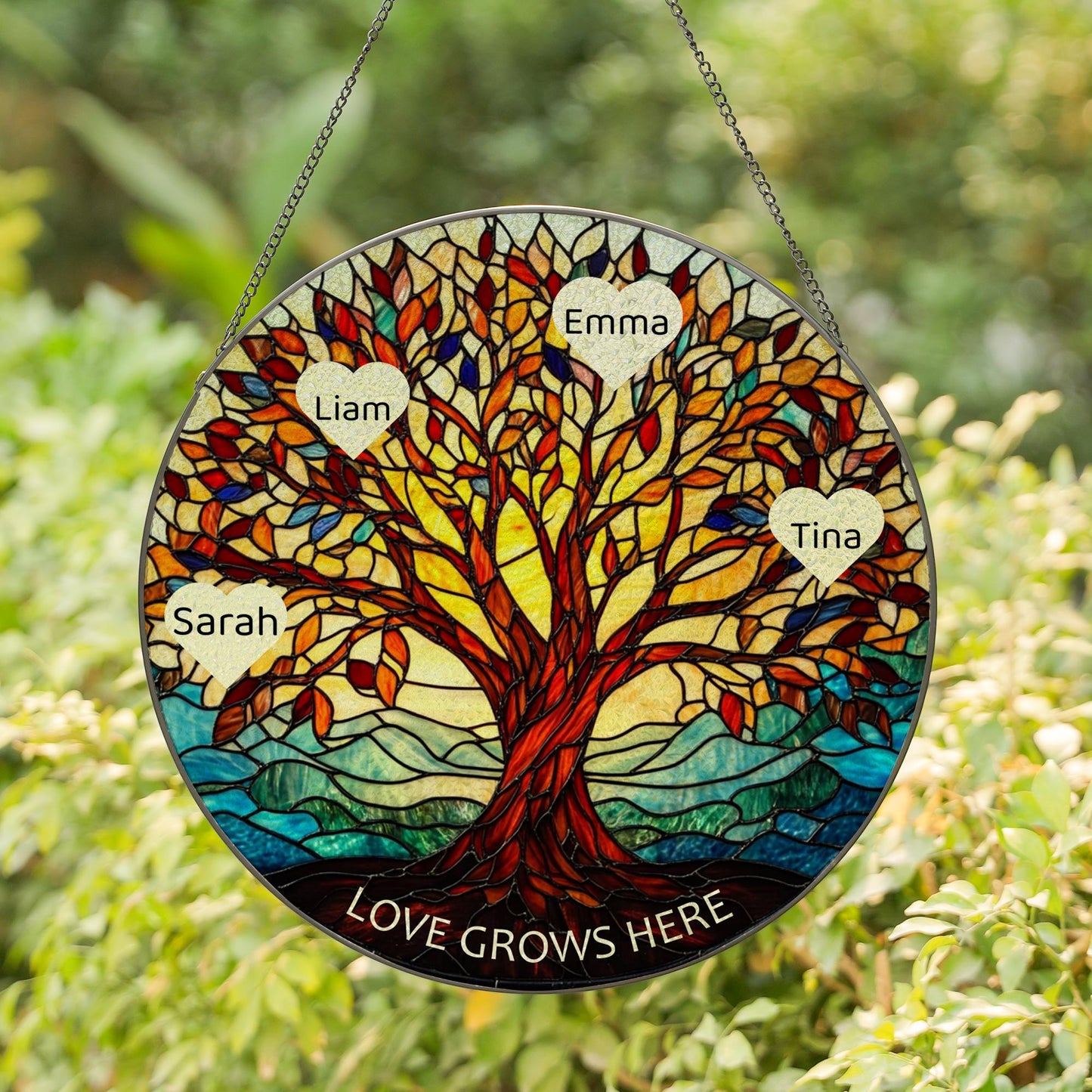 Tree of Life Names Stained Glass Suncatcher, Family Tree Suncatcher, Father's Day Gift, Custom Suncatcher with Kids Names, Gifts for Dad