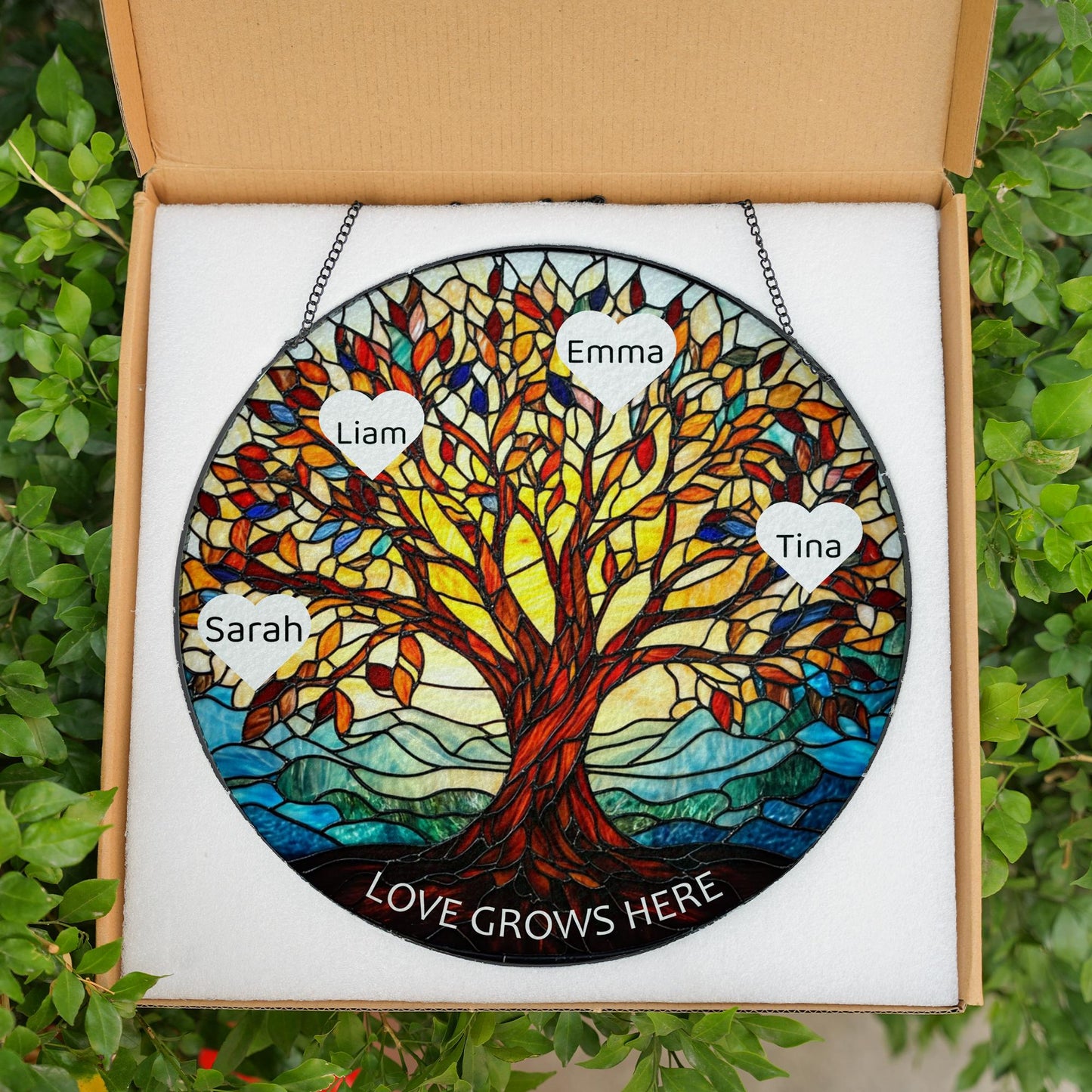 Tree of Life Names Stained Glass Suncatcher, Family Tree Suncatcher, Father's Day Gift, Custom Suncatcher with Kids Names, Gifts for Dad