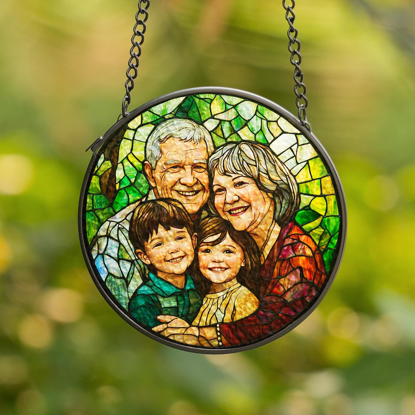 Custom Photo Suncatcher Stained Glass Style, Personalized Glass Art Gift from Your Photo, Unique Gift for Grandparents, Family, Loved Ones