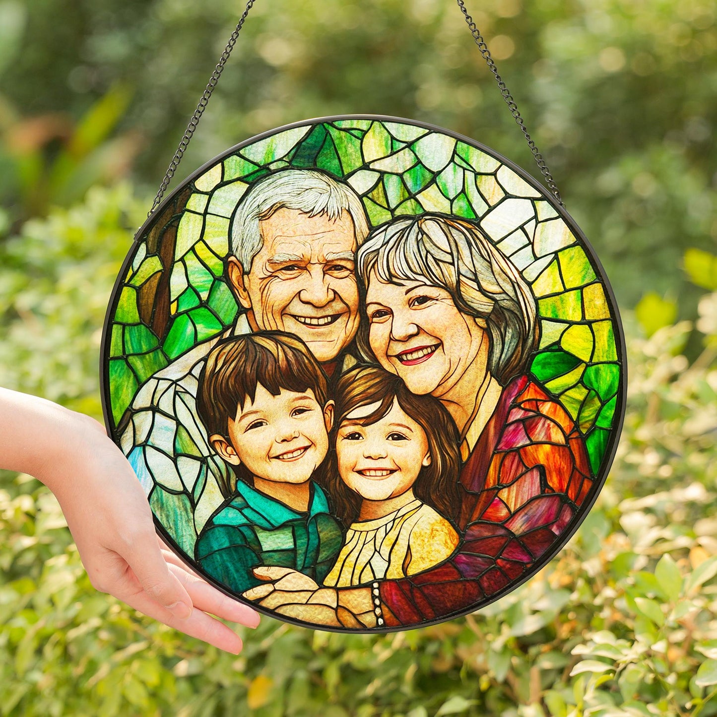 Custom Photo Suncatcher Stained Glass Style, Personalized Glass Art Gift from Your Photo, Unique Gift for Grandparents, Family, Loved Ones