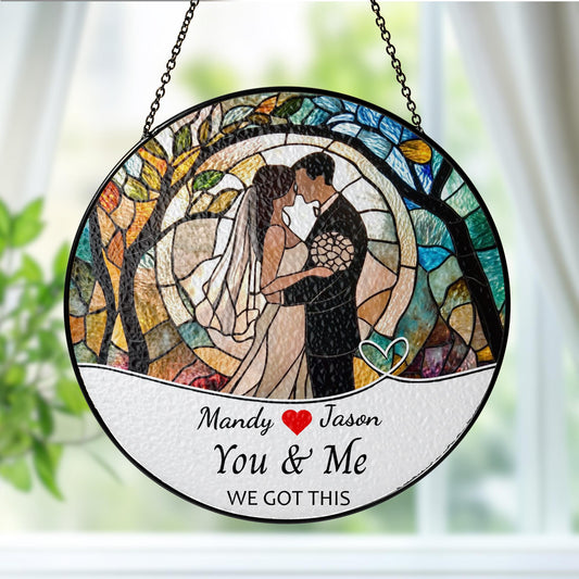 Wedding Gift Glass Sun Catcher Ornament, Bride and Groom Suncatcher, Mr & Mrs Wedding Gift, Bridal Shower Gift, Couple Keepsake