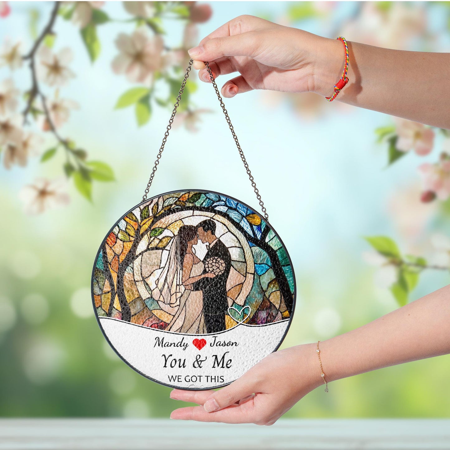 Wedding Gift Glass Sun Catcher Ornament, Bride and Groom Suncatcher, Mr & Mrs Wedding Gift, Bridal Shower Gift, Couple Keepsake