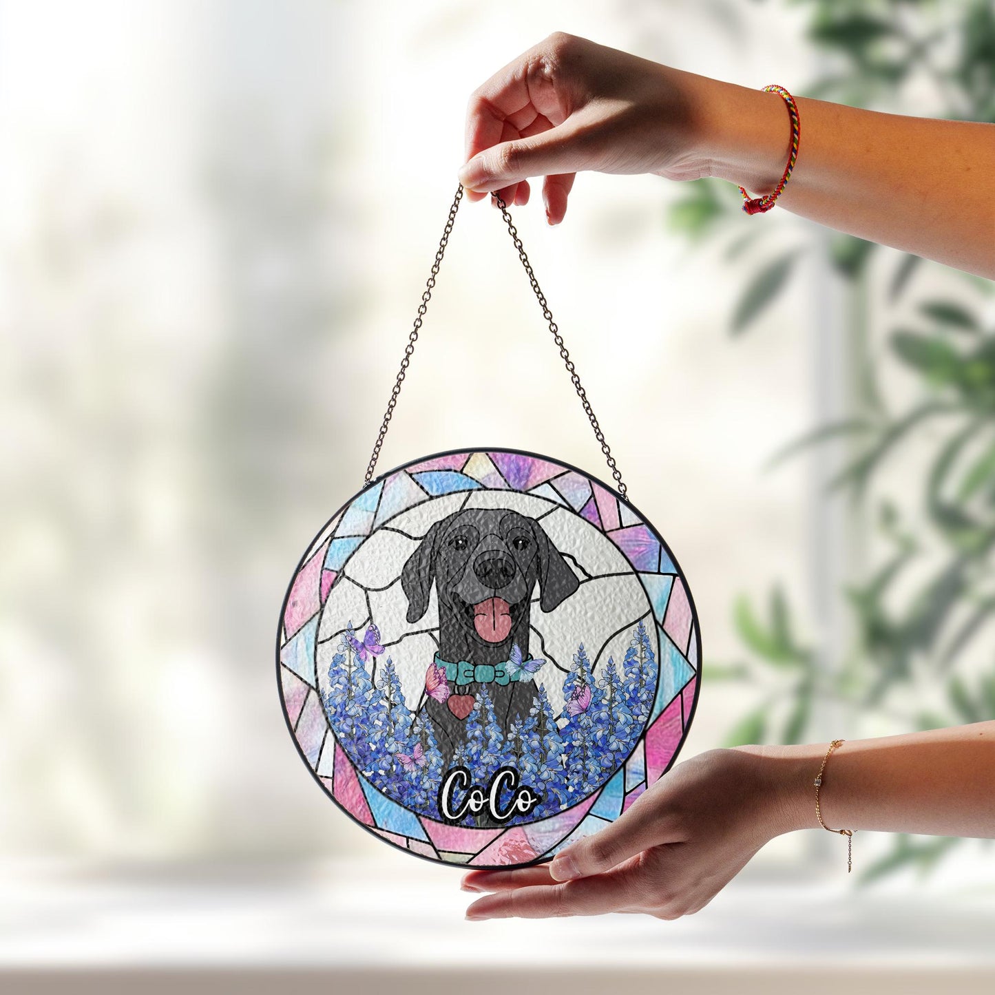 Custom Dog Portrait Stained Glass Suncatcher, Pet Memorial Stained Glass Photo Suncatcher, Dog Memorial Gift, Dog Loss, Pet Loss Gift