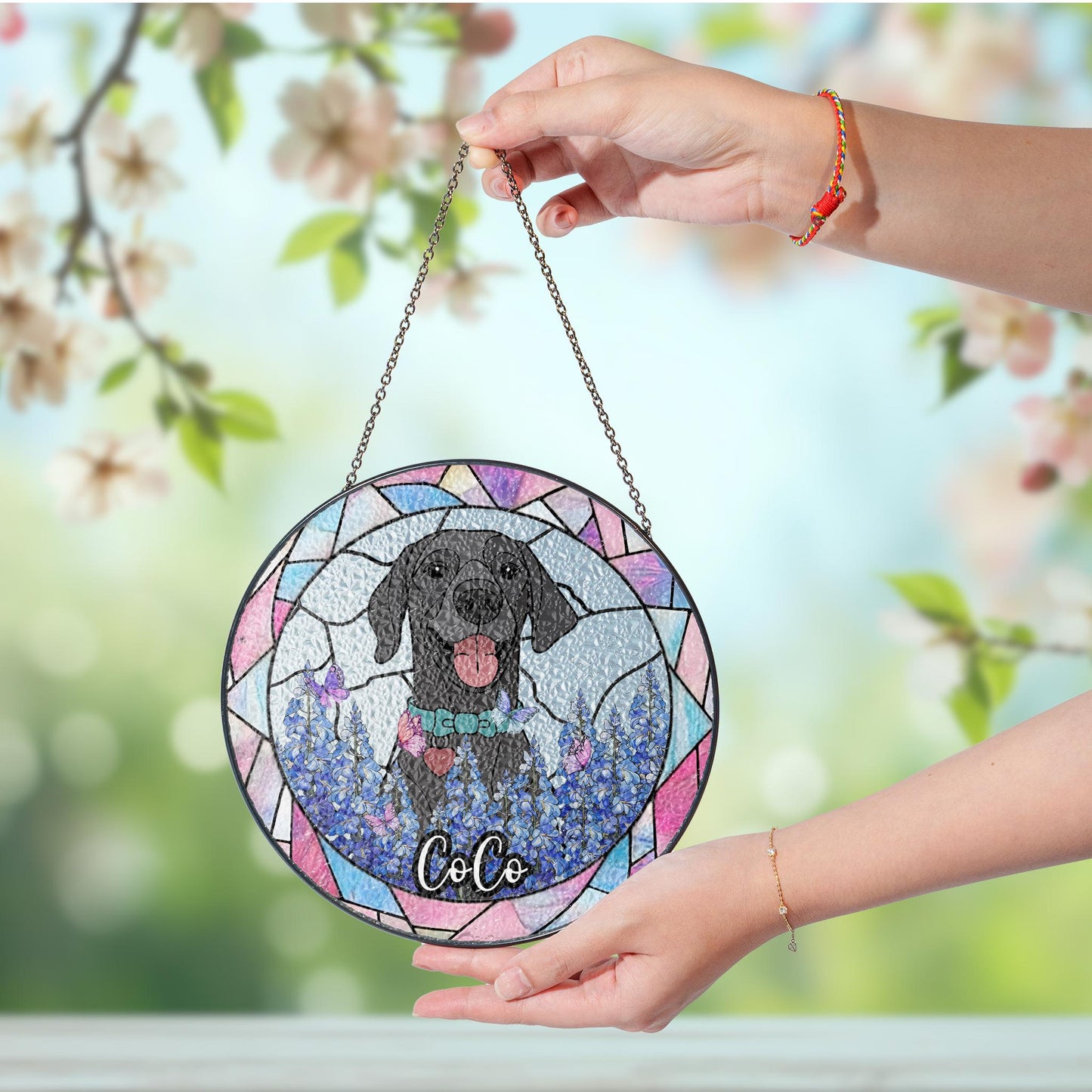 Custom Dog Portrait Stained Glass Suncatcher, Pet Memorial Stained Glass Photo Suncatcher, Dog Memorial Gift, Dog Loss, Pet Loss Gift
