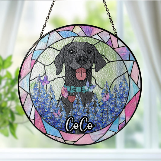 Custom Dog Portrait Stained Glass Suncatcher, Pet Memorial Stained Glass Photo Suncatcher, Dog Memorial Gift, Dog Loss, Pet Loss Gift