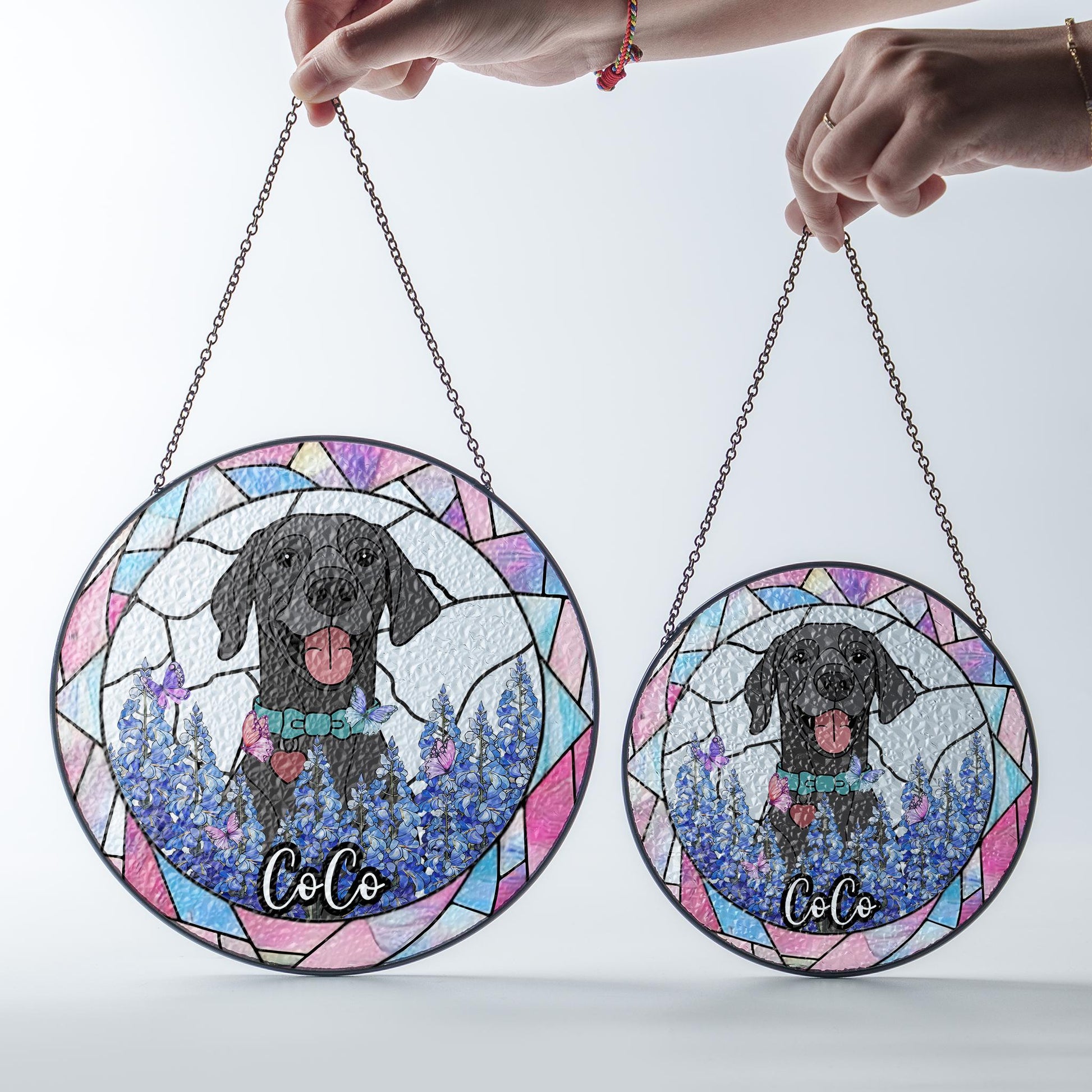 Custom Dog Portrait Stained Glass Suncatcher, Pet Memorial Stained Glass Photo Suncatcher, Dog Memorial Gift, Dog Loss, Pet Loss Gift